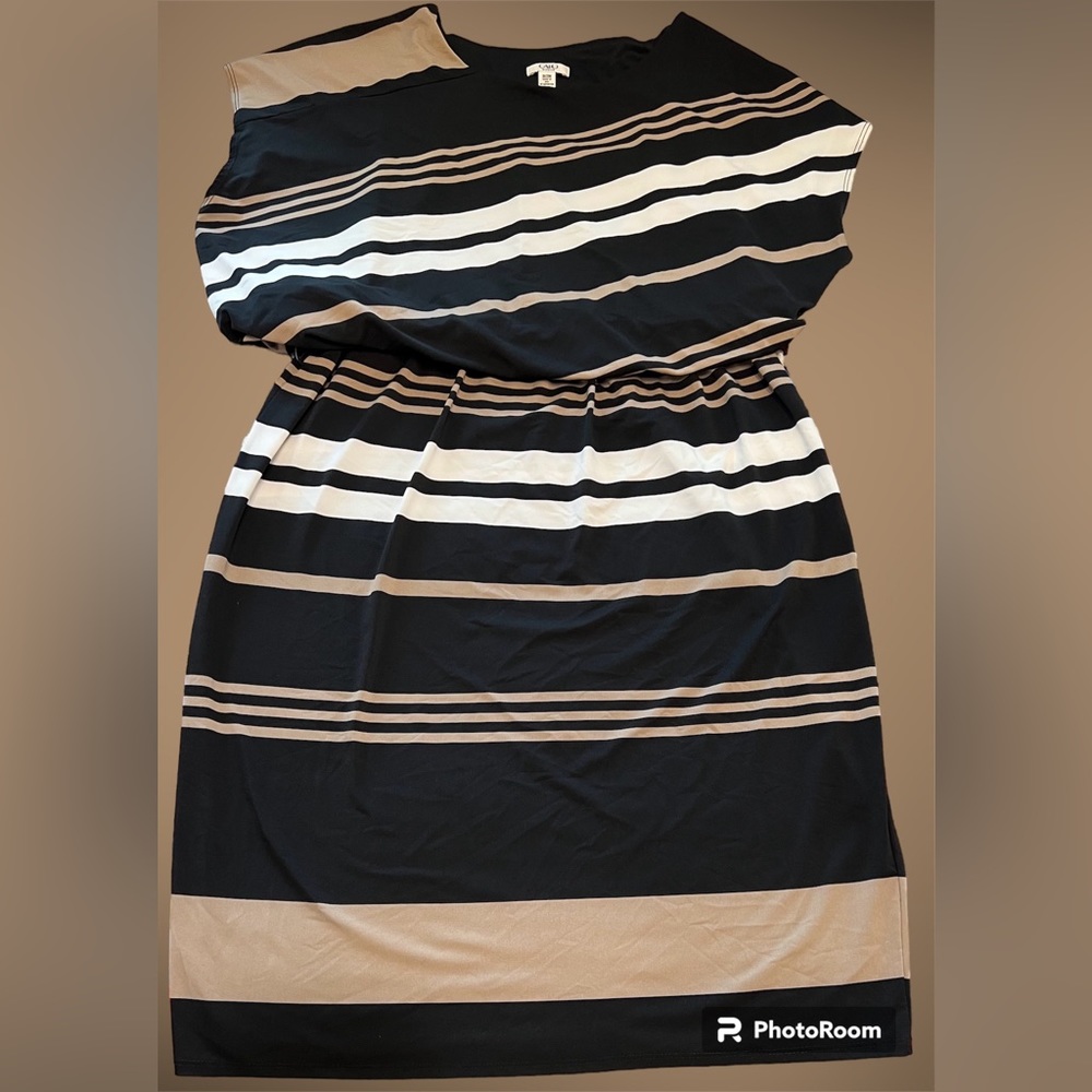 🥇 CATO Elastic Waist Striped Short Cap Sleeve Dress